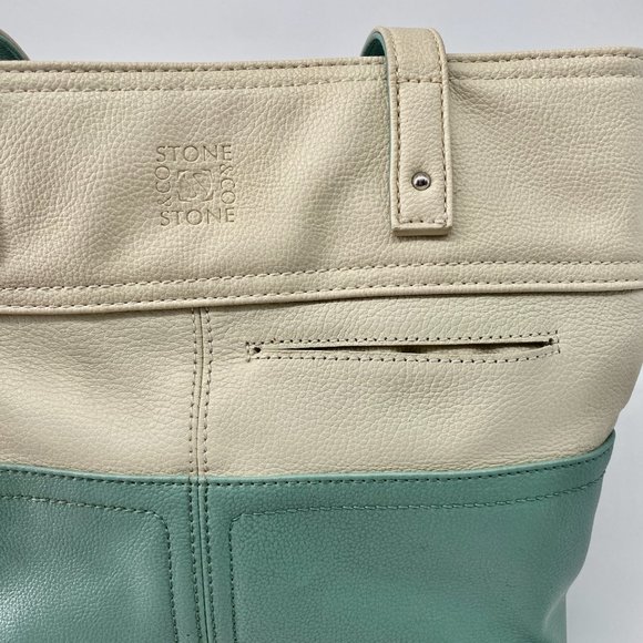 Stone & Co. Donna Mint and Cream Leather Tote Bag - Picture 4 of 8